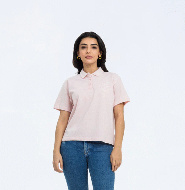 Boxy Crop Polo pink Shirt