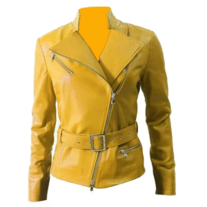 Winter Genuine Womens Leather Jacket yellow color