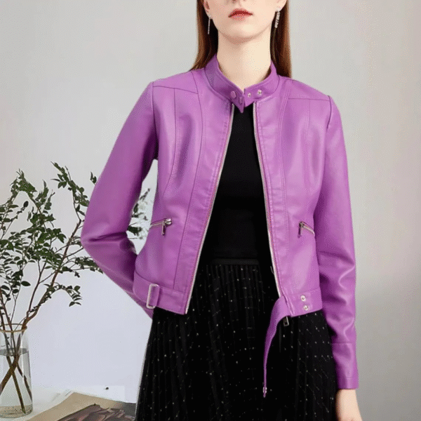 Womens Genuine Leather Girl Style Jacket Hot Purple