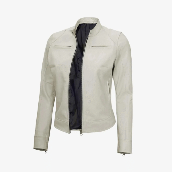 Women's Leather Jacket In Off White Color